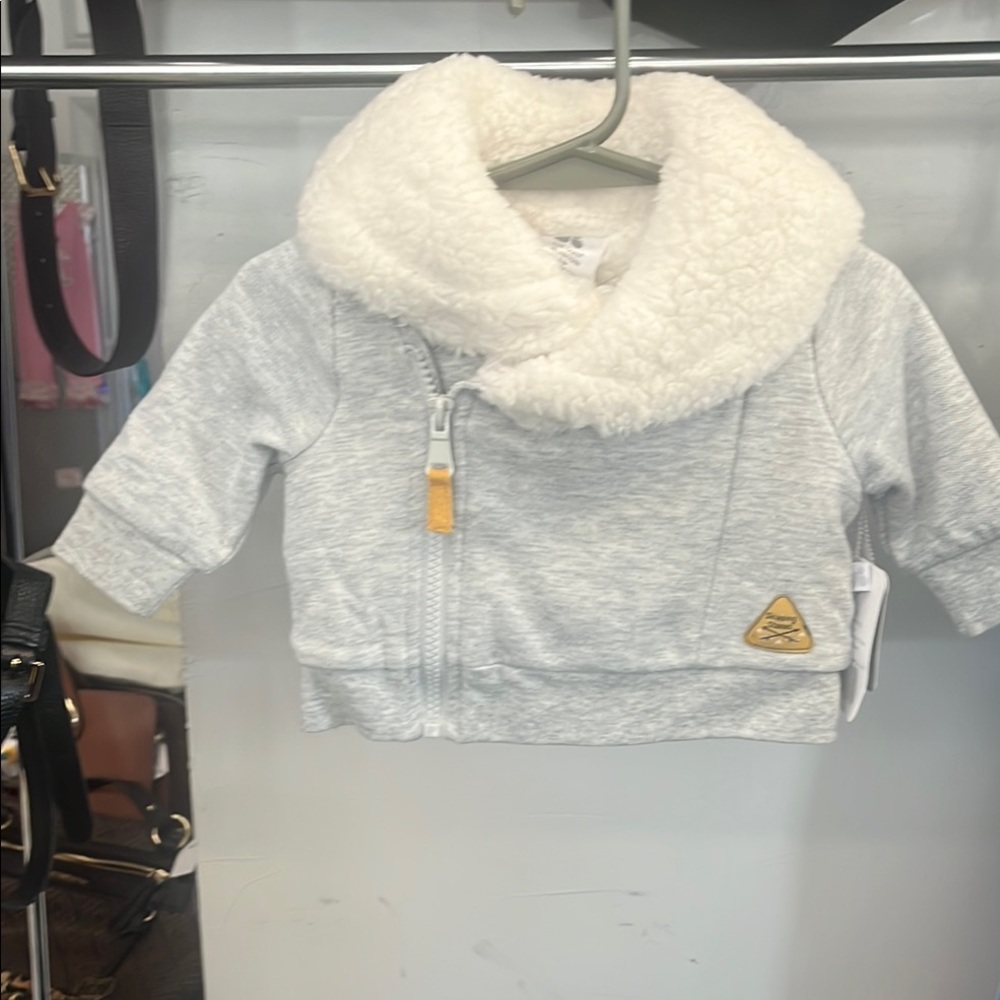 Cozy Gray Baby Jacket with Sherpa Collar - Just Born